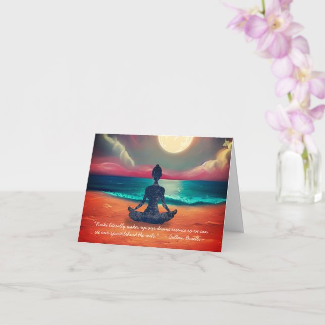 Peaceful Yoga Meditation Moonlight Sky Ocean Quote Card (Orchid)