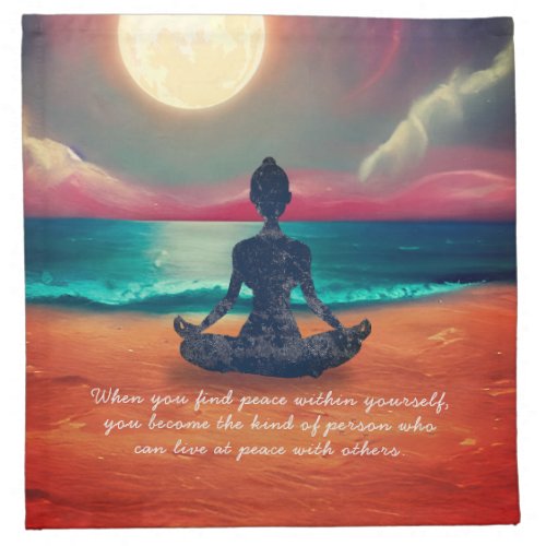 Peaceful Yoga Meditation Moonlight Sky Ocean Quote Cloth Napkin