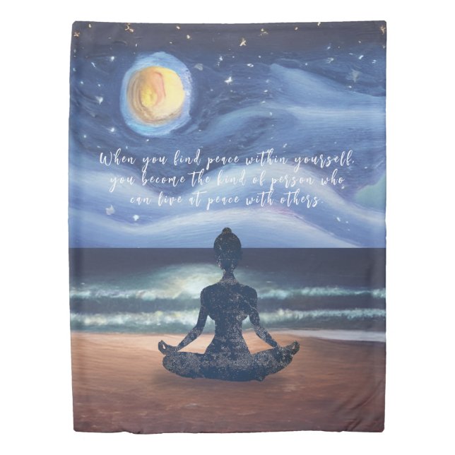 Peaceful Yoga Meditation Moonlight Sky Ocean Quote Duvet Cover (Front)