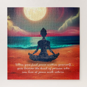 Peaceful Yoga Meditation Moonlight Sky Ocean Quote Jigsaw Puzzle