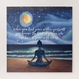 Peaceful Yoga Meditation Moonlight Sky Ocean Quote Jigsaw Puzzle
