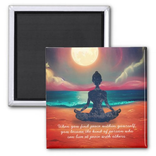 Peaceful Yoga Meditation Moonlight Sky Ocean Quote Magnet