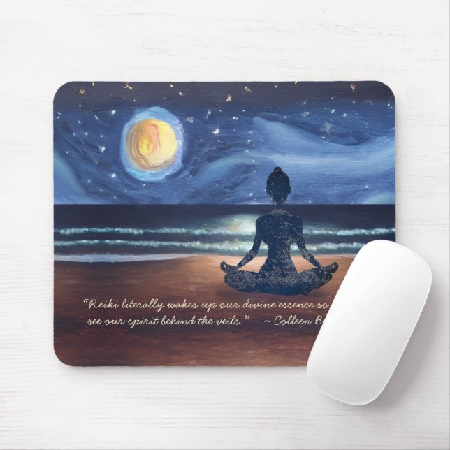 Peaceful Yoga Meditation Moonlight Sky Ocean Quote Mouse Pad (With Mouse)