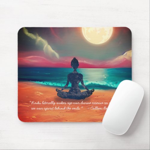 Peaceful Yoga Meditation Moonlight Sky Ocean Quote Mouse Pad