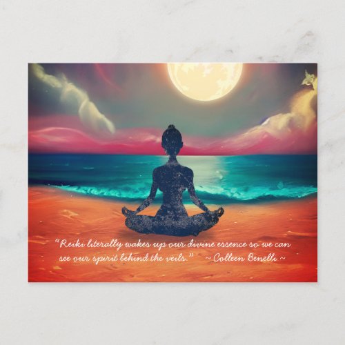 Peaceful Yoga Meditation Moonlight Sky Ocean Quote Postcard