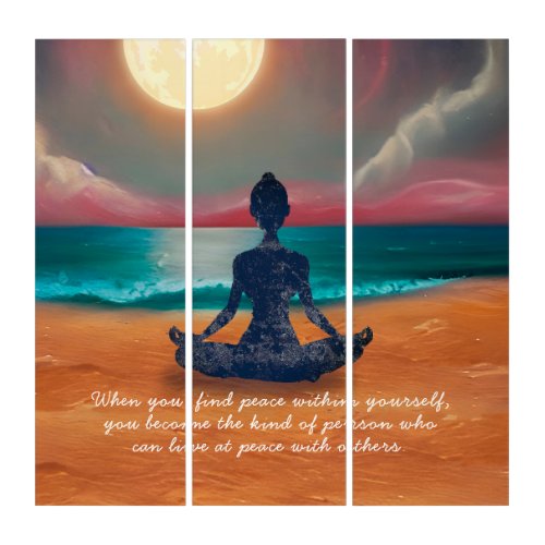 Peaceful Yoga Meditation Moonlight Sky Ocean Quote Triptych