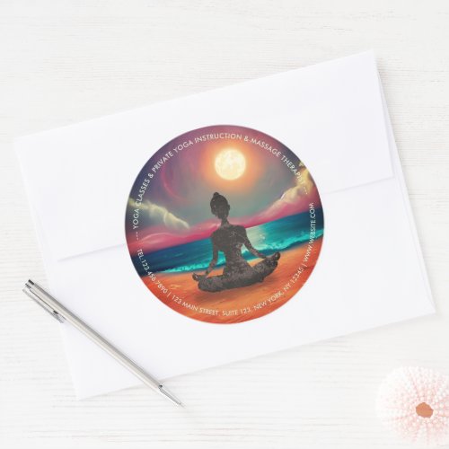 Peaceful Yoga Meditation Moonlight Sky Sea Address Classic Round Sticker