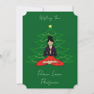 Peaceful Yogi by Christmas Tree Holiday Card