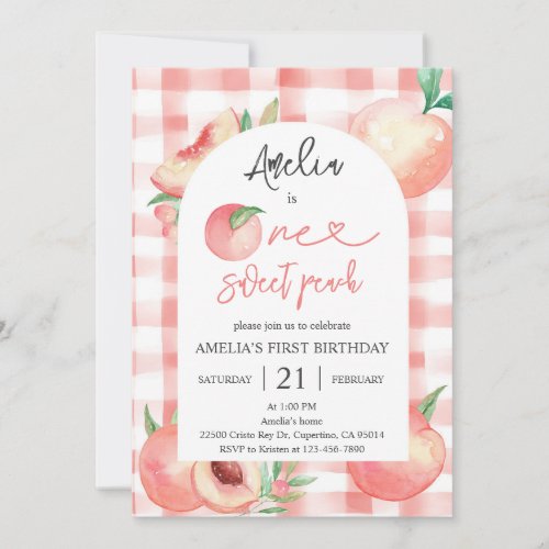 Peach 1st Birthday Girl Invitation