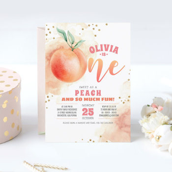Peach 1st Birthday Invitations by lovelywow at Zazzle