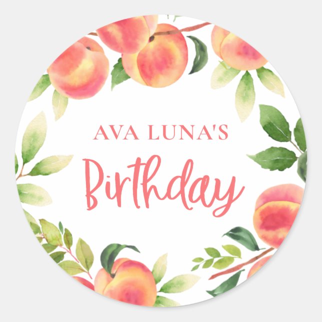 Peach 1st Birthday Party Classic Round Sticker (Front)