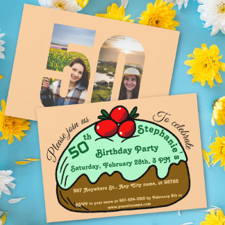Peach 50th Birthday Party Chocolate Donut Dessert  Invitation