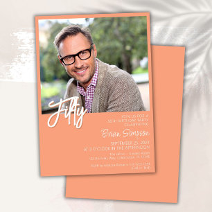 Peach 50th Birthday Photo Invitation