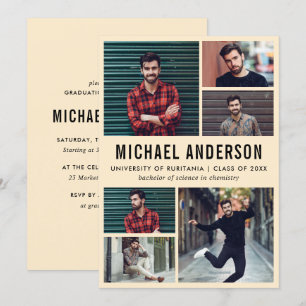 Peach 6 Photo Chalkboard Graduation Party Invitation