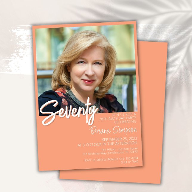 Peach 70th Birthday Photo Invitation (Creator Uploaded)