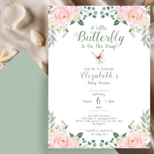 Peach A Little Butterfly Baby Shower Invitation