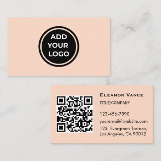 Peach Add Your Logo Business Card with QR Code