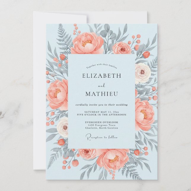 Peach Airy Springtime Wedding Invitation (Front)
