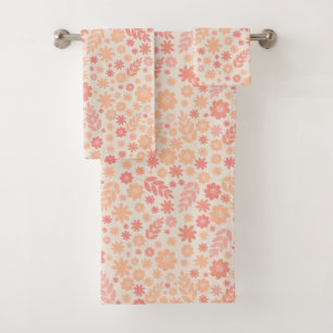 Peach Airy Wildflower Meadow Pattern Bath Towel Set