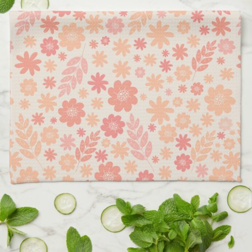 Peach Airy Wildflower Meadow Pattern Kitchen Towel