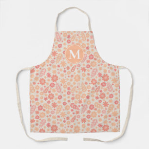 Peach Airy Wildflower Meadow Pattern & Monogram Apron