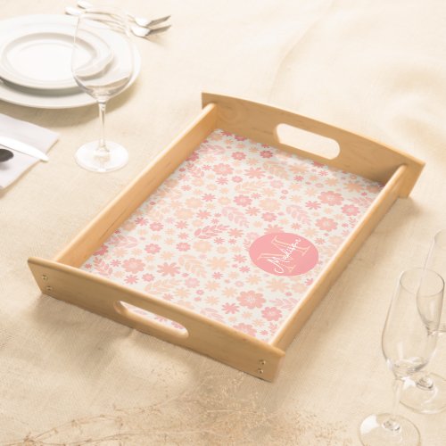 Peach Airy Wildflower Meadow Pattern  Monogram Serving Tray