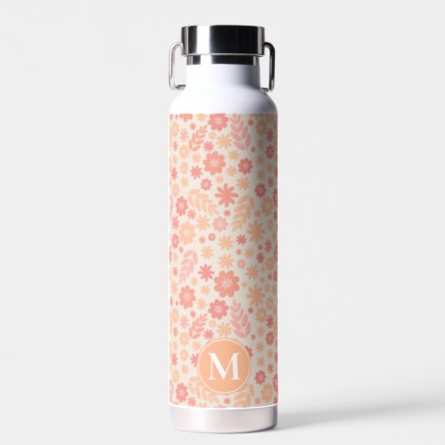 Peach Airy Wildflower Meadow Pattern  Monogram Water Bottle