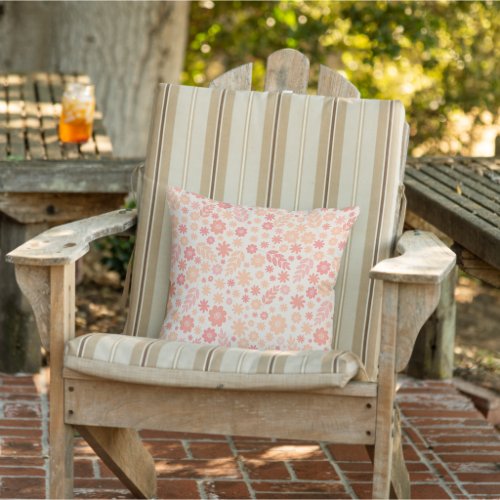 Peach Airy Wildflower Meadow Pattern Outdoor Pillow