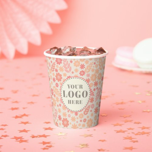 Peach Airy Wildflower Meadow Pattern Paper Cups