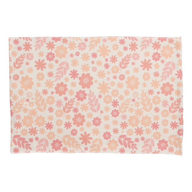 Peach Airy Wildflower Meadow Pattern Pillow Case (Front)