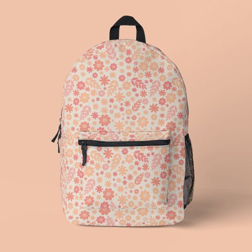 Peach Airy Wildflower Meadow Pattern Printed Backpack