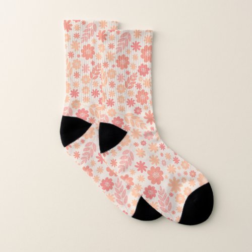 Peach Airy Wildflower Meadow Pattern Socks