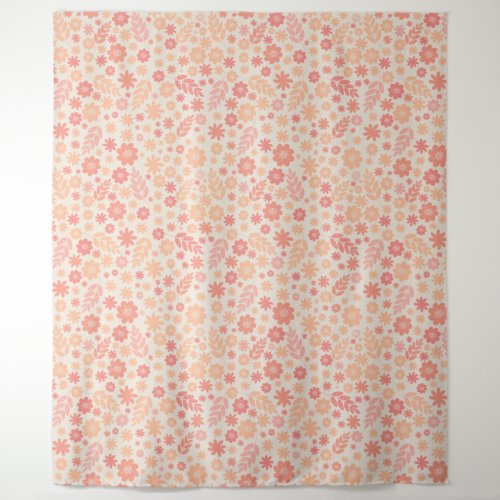 Peach Airy Wildflower Meadow Pattern Tapestry