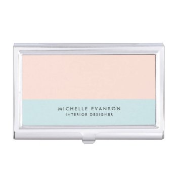 Peach And Aqua Blue Colorblock Simple Business Card Case by whimsydesigns at Zazzle