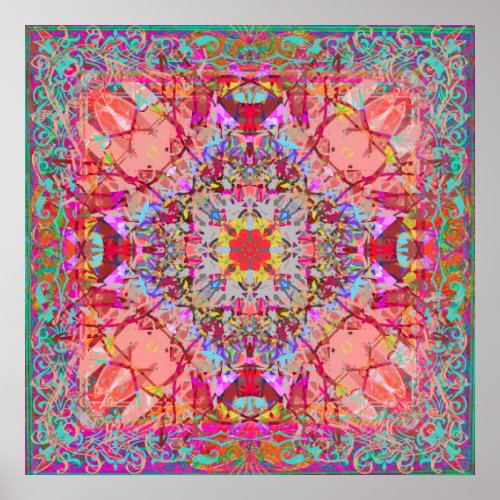 Peach and Aqua Bohemian Mandala Tribal Tapestry Poster