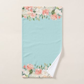 Peach and Aqua Watercolor Floral Pattern Bath Towel Set
