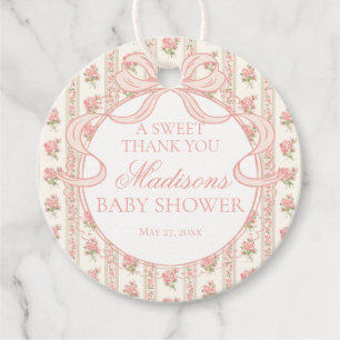 Peach and Beige Fancy Floral Baby Shower Circle Favor Tags