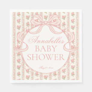 Peach and Beige Fancy Floral Baby Shower Dessert Napkins