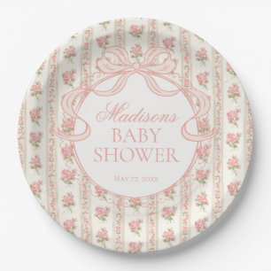Peach and Beige Fancy Floral Baby Shower Paper Plates