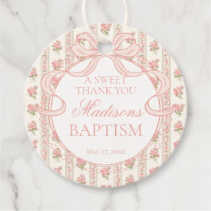 Peach and Beige Fancy Floral Baptism Circle Favor Tags