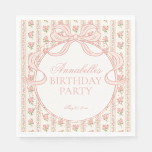 Peach and Beige Fancy Floral Birthday Dessert Napkins