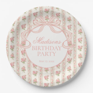 Peach and Beige Fancy Floral Birthday Party Paper Plates