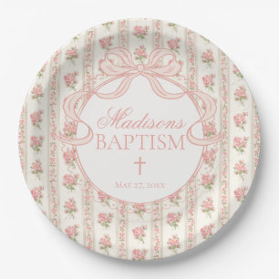Peach and Beige Vintage Fancy Floral Baptism Paper Plates