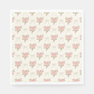 Peach and Beige Vintage Fancy Floral Party Dessert Napkins