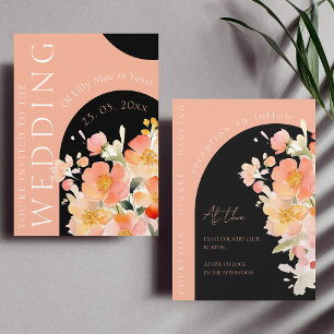 Peach and Black Arch Floral Wedding Invitation