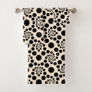 Peach and Black Retro Polka Dots Bath Towel Set