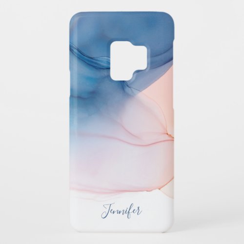 Peach and Blue Abstract Ink Wash with Name Case_Mate Samsung Galaxy S9 Case