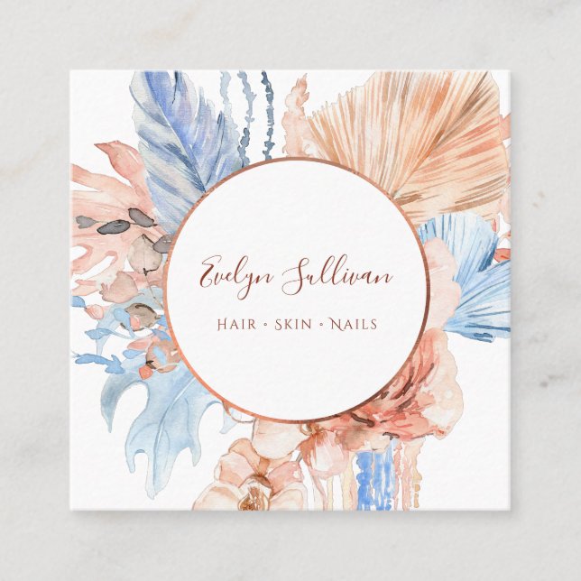 Peach and blue bouquet business card (Front)