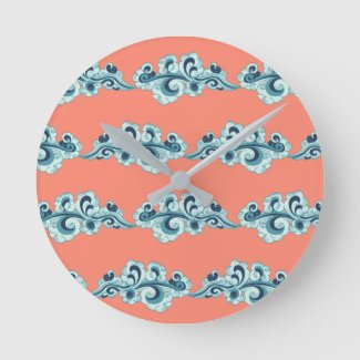Peach and Blue Chinese Sky Clouds Pattern Bedroom
