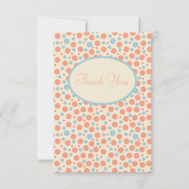 Peach and Blue Dot Thank You Card (Front)